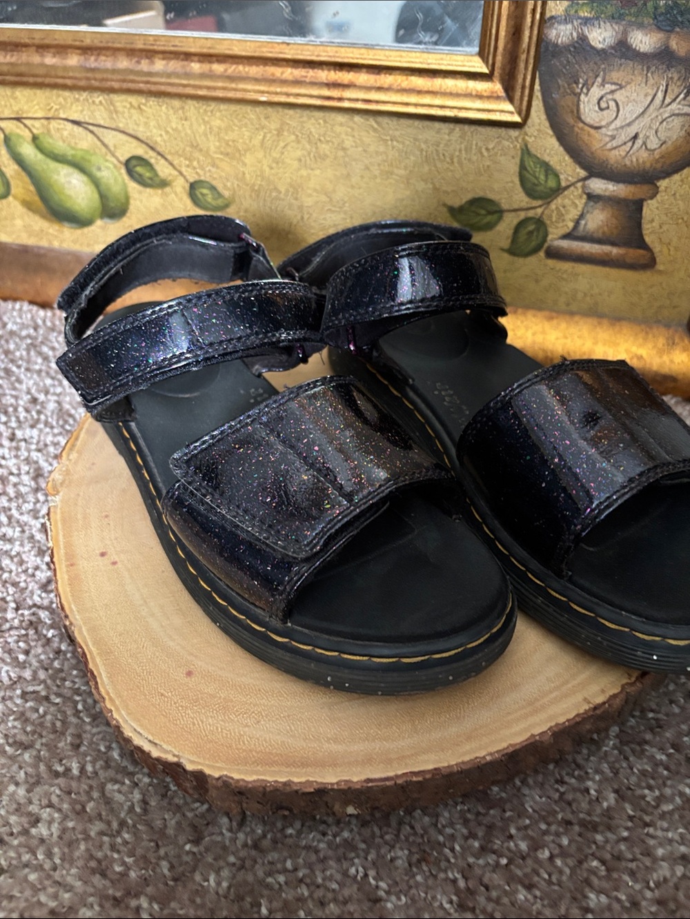 Dr. Martens Black Iridescent Glitter Strap Sandals